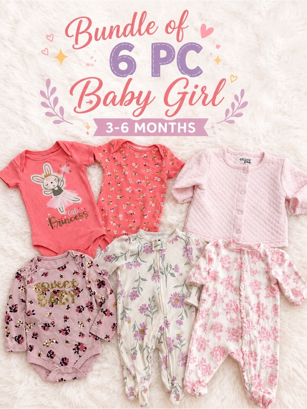 NWOT Baby Girl 6Pc Outfit Bundle 3-6M Little Me Chick Pea Pink